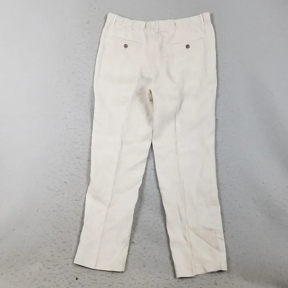 Tasso‎ Elba Linen Pants Mens Large White Drawstring Elastic Beach Casual Travel